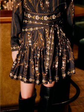 Farm Rio Black Garden Belted Lenzing Ecovero Viscose Mini Skirt
